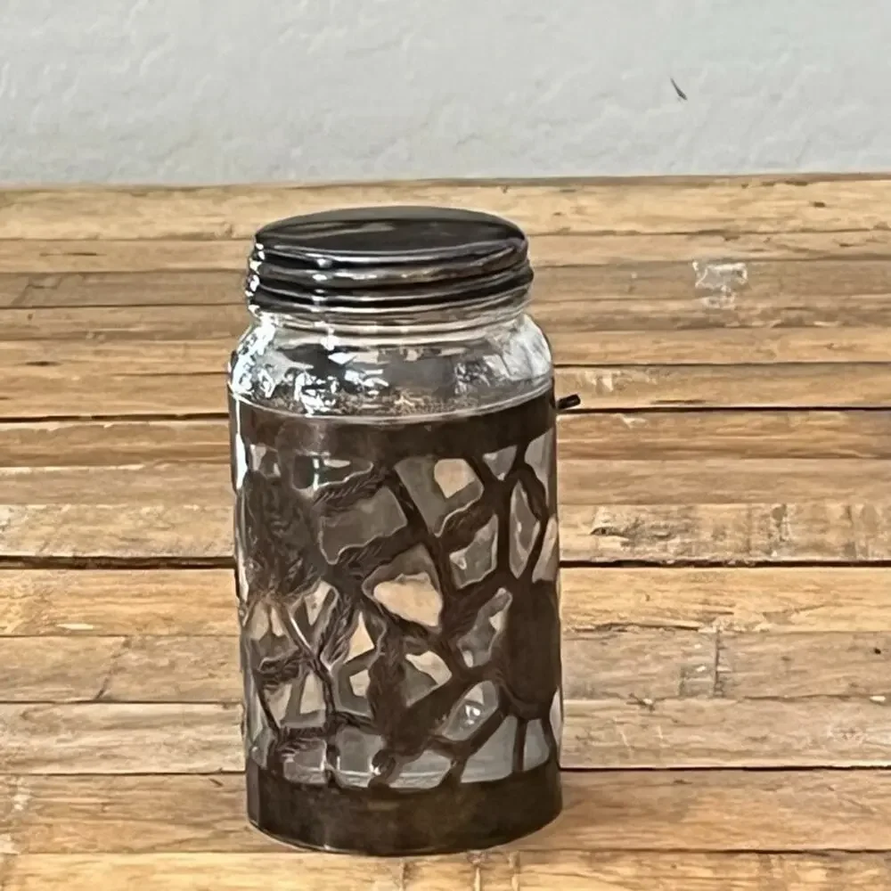 Vintage Nestle 925 Sterling Silver Glass Jar Floral Overlay 4.75